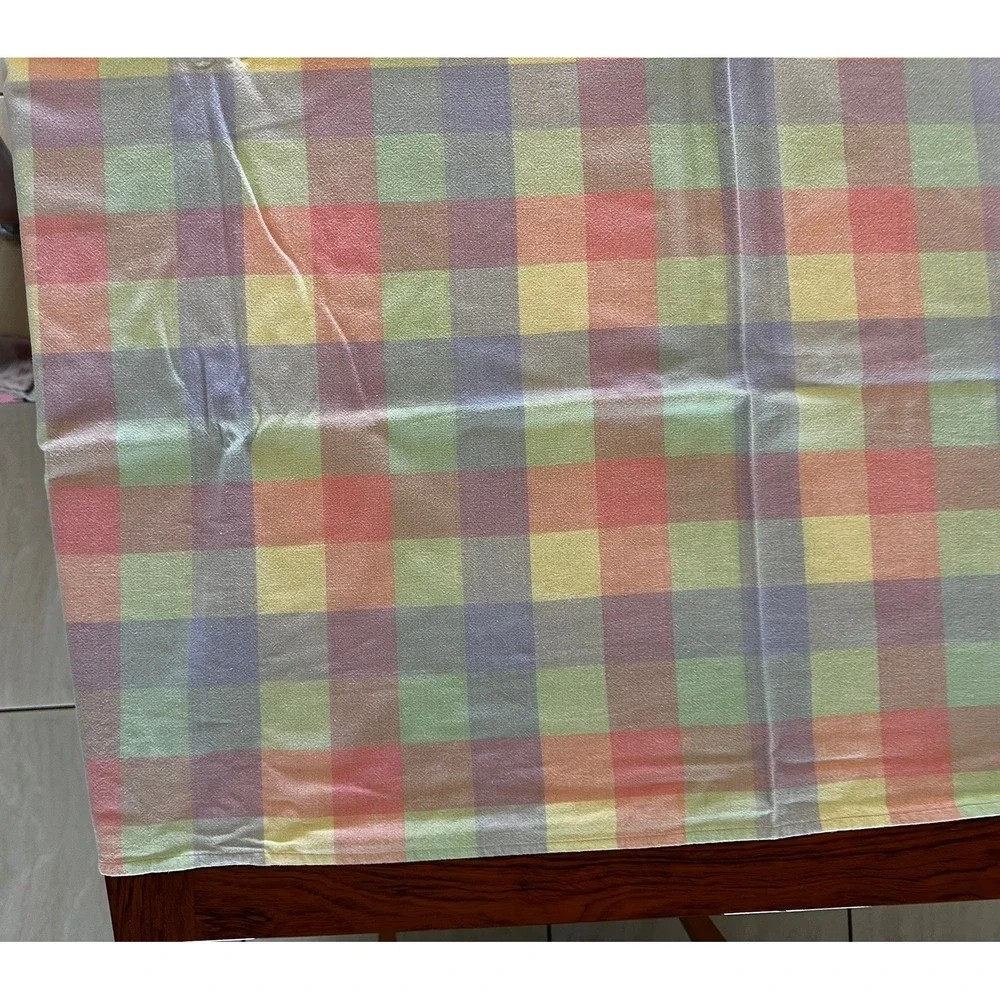 Vintage Pastel Plaid Tablecloth Rectangular Woven Multi Color Check Farmhouse